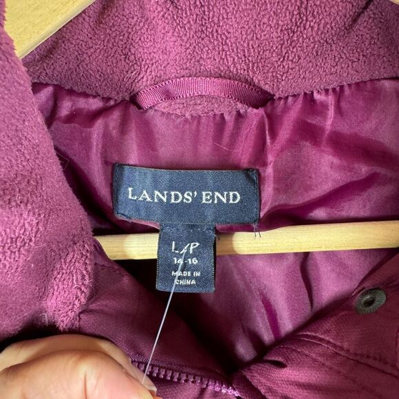 Lands' End Down Coat w/ hood Womens Large L 14-16 Red Purple - Picture 5 of 10